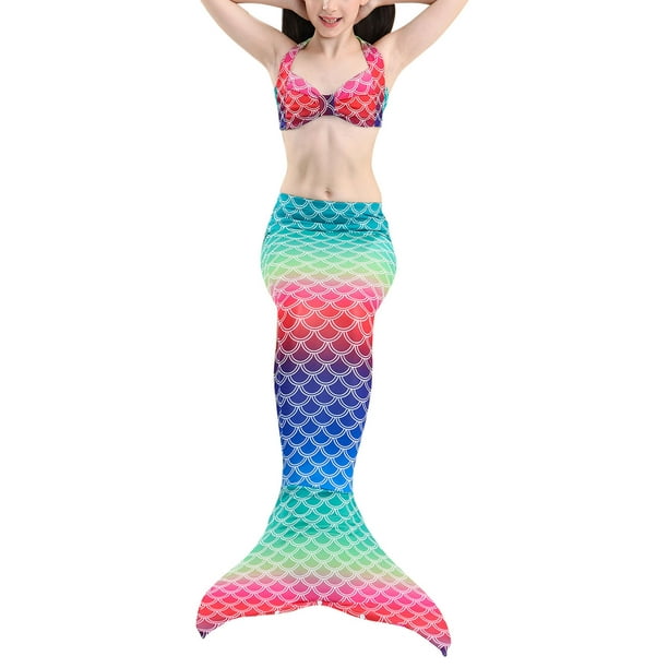 Swimmable Mermaid Tail With Monofin Swimsuit for Girls Women Bikini Bathing Suit